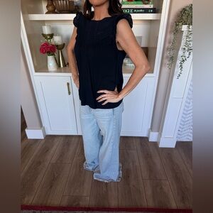 Navy Blue Ruffled Sleeved Top